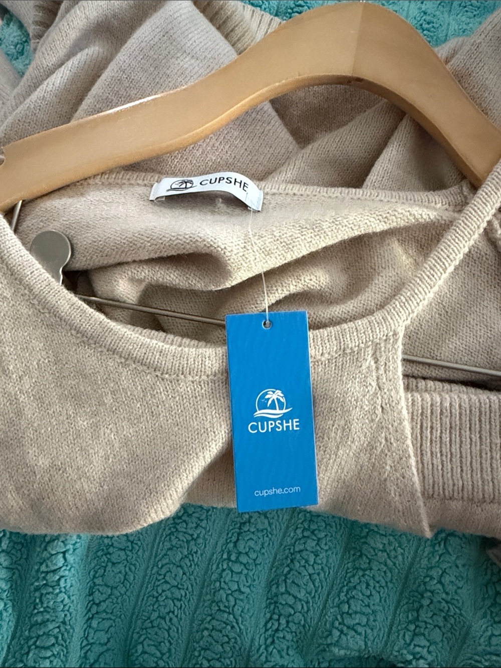 Cupshe Cream Knit Wrap-Front Wide-Leg Lounge sweater and pant set - Picture 3 of 5